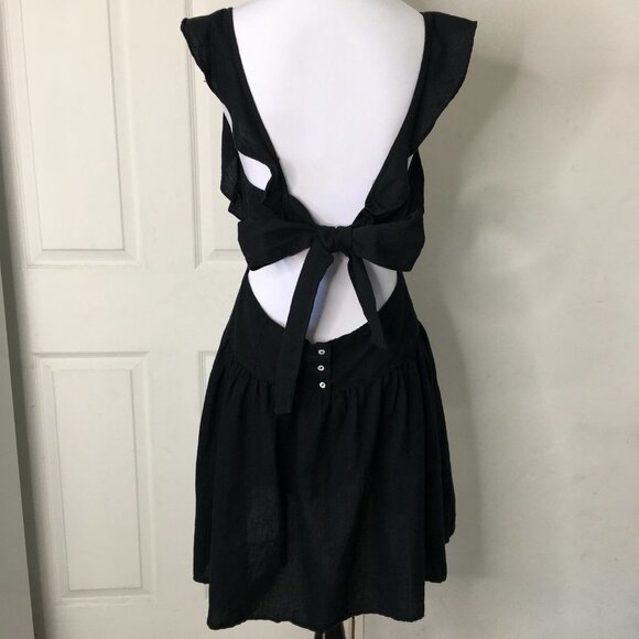 Free People Black mini Dress Open Back Bow Size Small - Picture 1 of 13